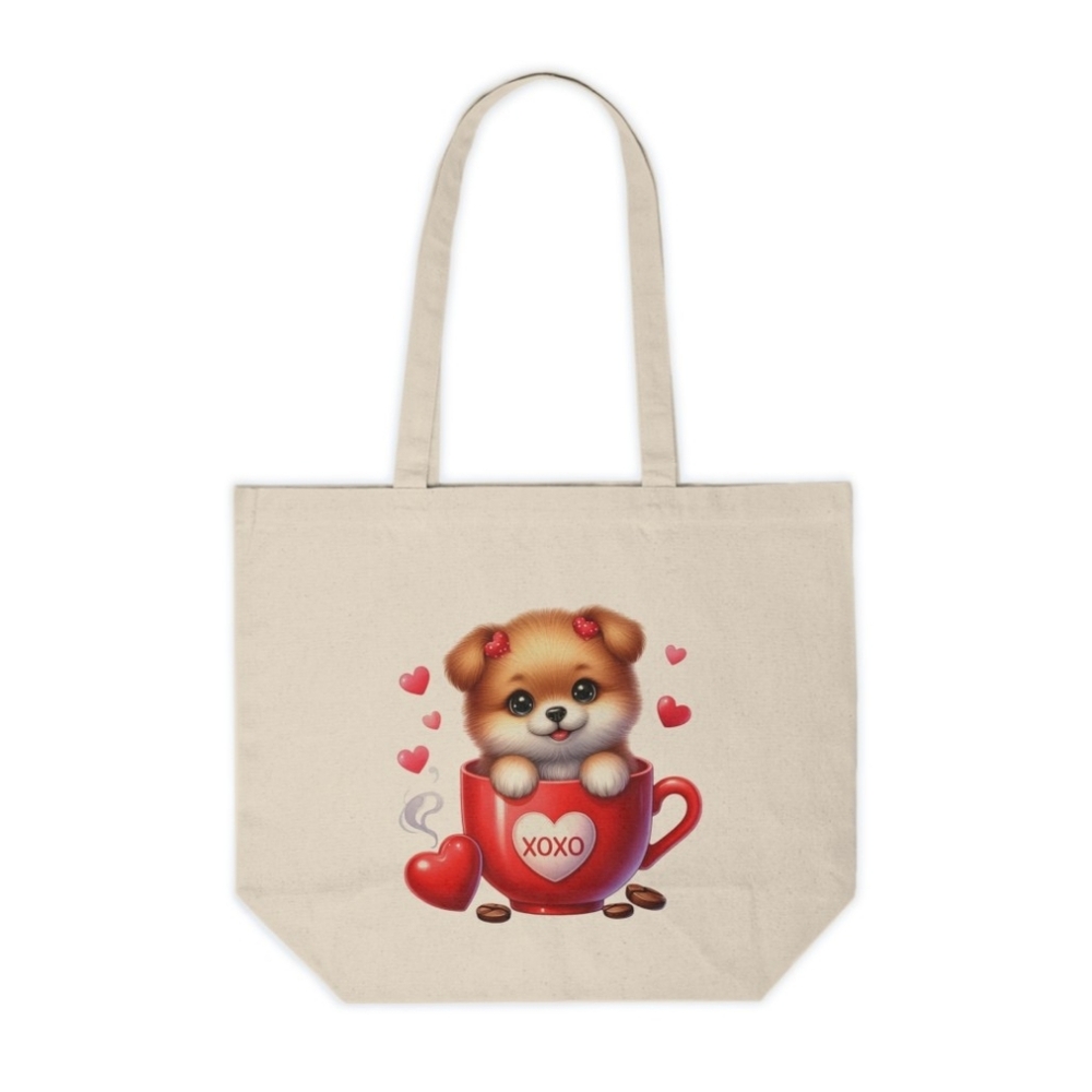 Valentine's Day Puppy in a Cup Custom Tote Bag